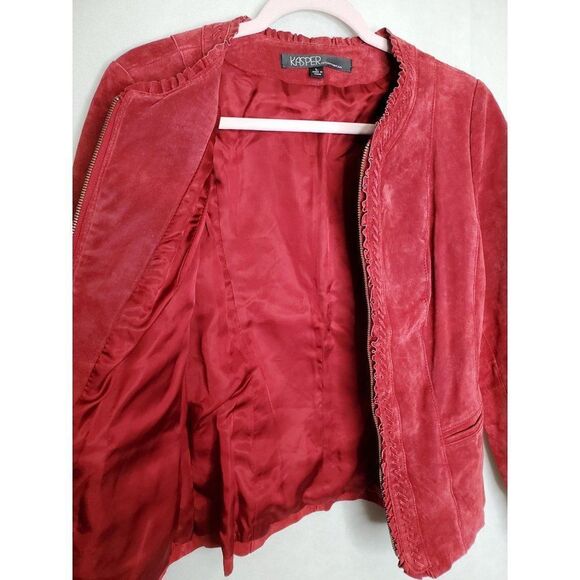 Kasper Sportswear Suede 100% Leather Laced Ruffle Holiday Jacket - Picture 2 of 8